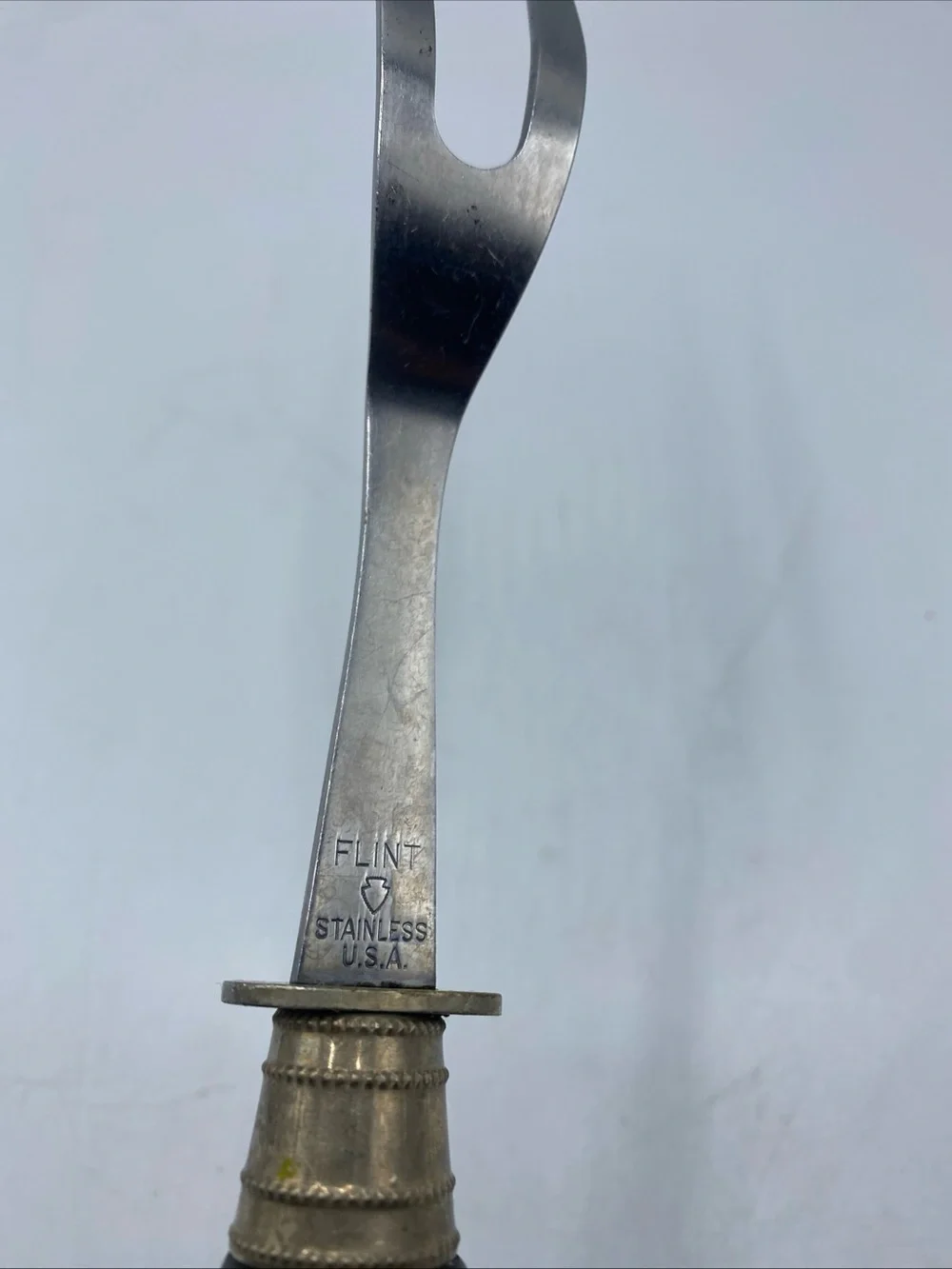 Vintage Flint Carving Fork 12” Stainless Steel Black Handle Meat Fork 2 Prong